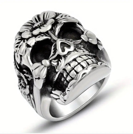 Flower Skull Ring